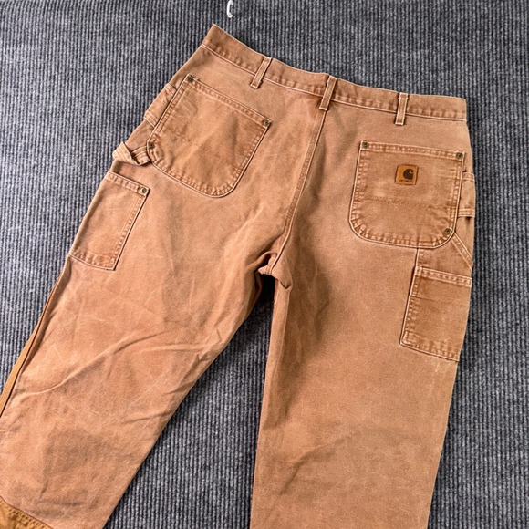 Carhartt B182 BRN Cordura Front Work Dungaree Men 38x27 Duck Double Knee Vintage - Picture 2 of 9